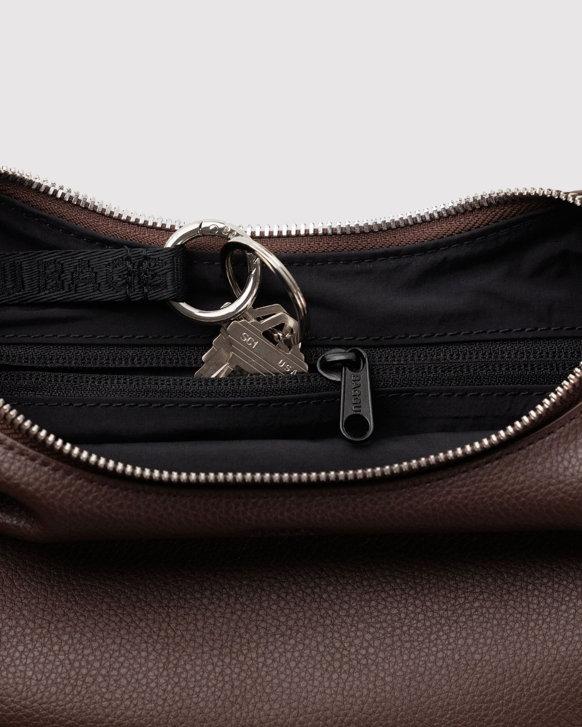 Small Recycled Leather Flat Crescent - Brown