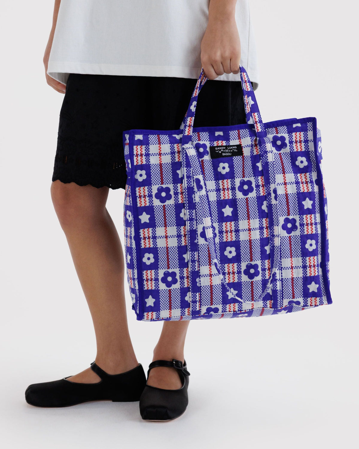 Large Nylon Market Bag - Market Plaid Blue