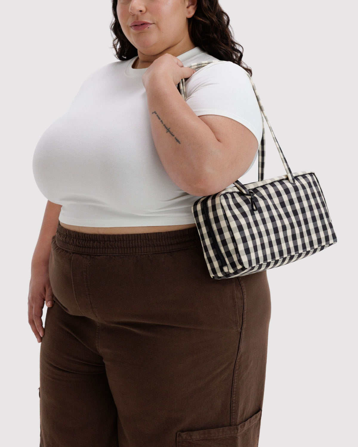 Nylon Bowler Bag - Black and Cream Gingham